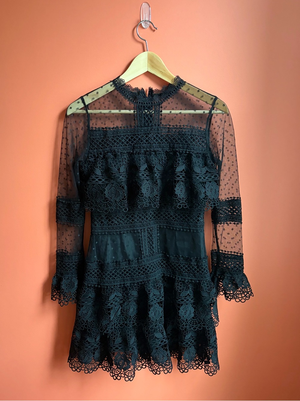 Goth Whimsygoth Coquette Victorian  Romantic Tiered Lace Mini Dress Size S